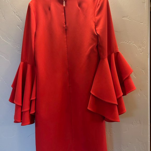 Milly Cady Ruffle Bell Sleeve Dress in Red - Picture 4 of 7
